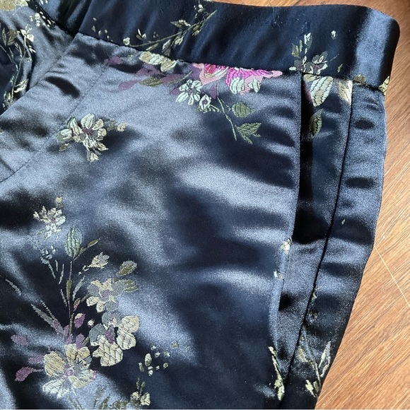 Zara Pants Silk Kimono Asian Floral Black Pink Size S Ankle Trousers - Picture 15 of 15